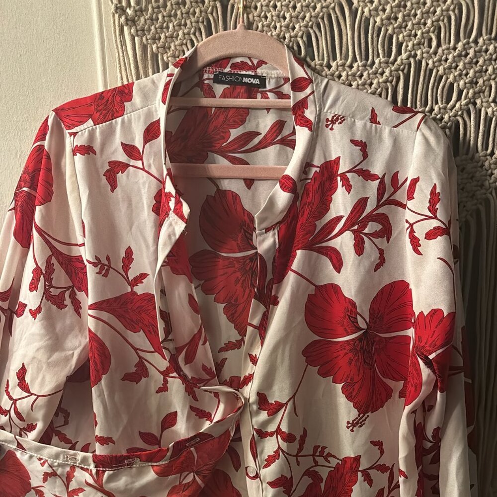 Red And White Flower Blouse